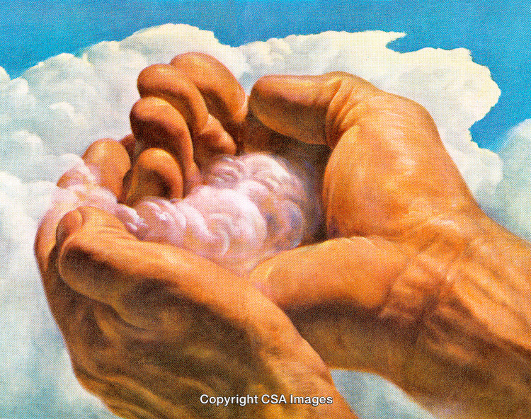 Hands Holding Clouds with a Heavenly and Majestic Atmosphere