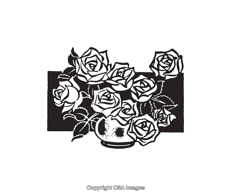 Black and White Line Art of Roses in a Vase Floral Illustration