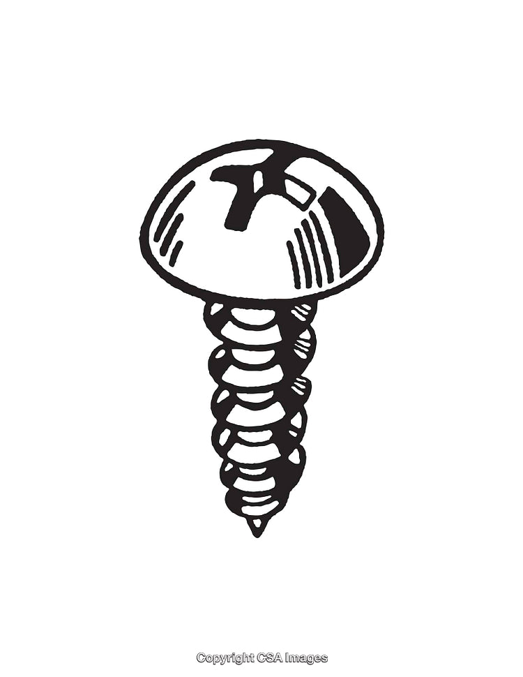 Black and White Line Art Illustration of a Screw with a Rounded Head