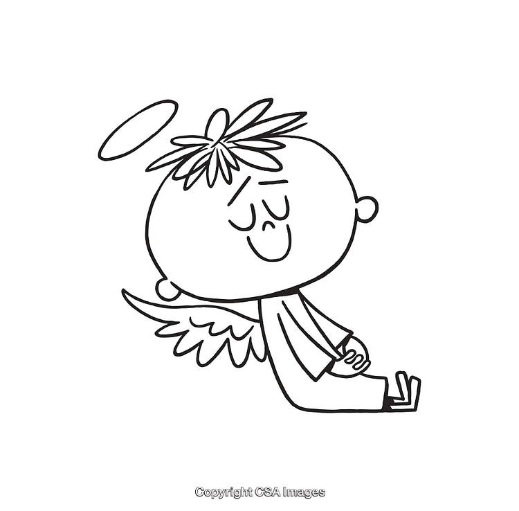 Black And White Line Art Of Seated Angel Character