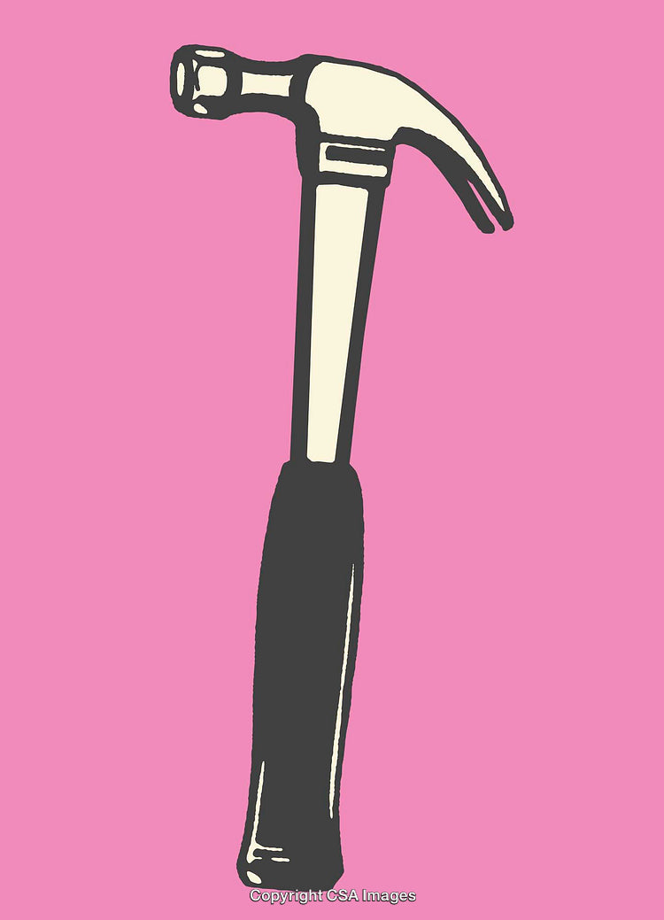 Pop Art Style Illustration of a Hammer on a Pink Background