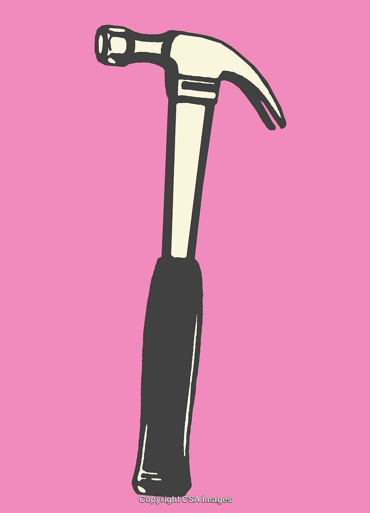 Pop Art Style Illustration of a Hammer on a Pink Background