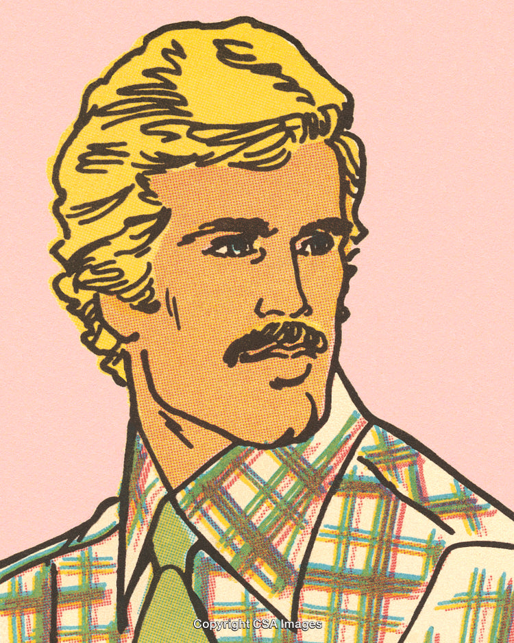Retro Illustrated Portrait of a Stylish Man in Plaid Shirt