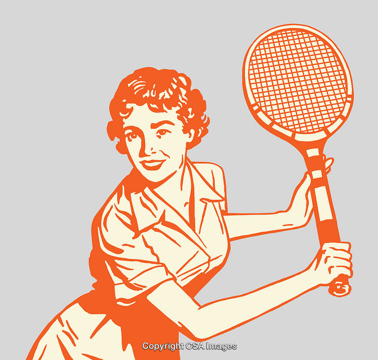 Retro-Style Line Art Illustration of a Woman Posing With Tennis Racket