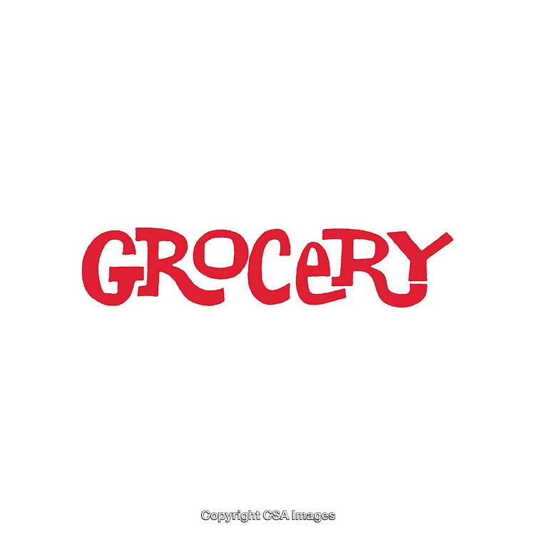 Red Text Graphic Featuring the Word Grocery on a White Background