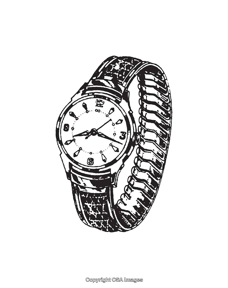 Detailed Line Art Illustration of a Wristwatch with Textured Design