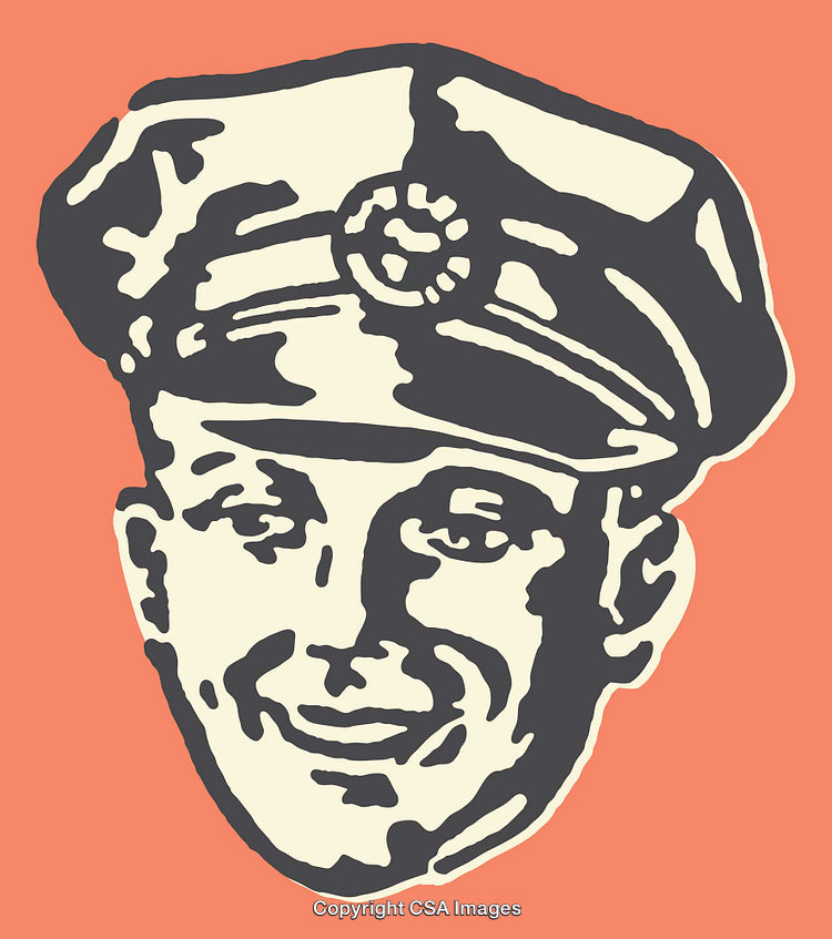 Vintage Line Art Illustration of a Cheerful Uniformed Individual