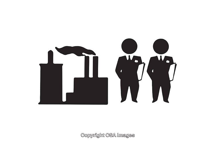 Black and White Icons Representing Factory and Business Professionals