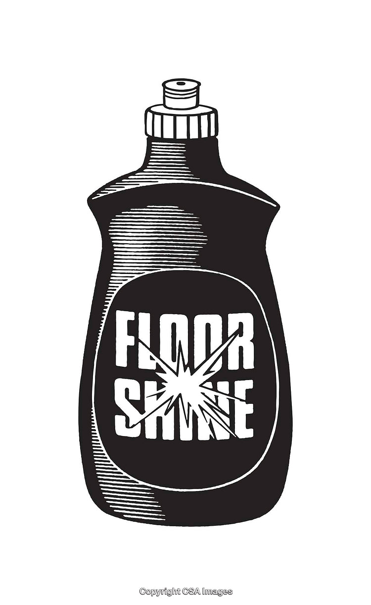 Black and White Illustration of a Bottle of Floor Cleaner