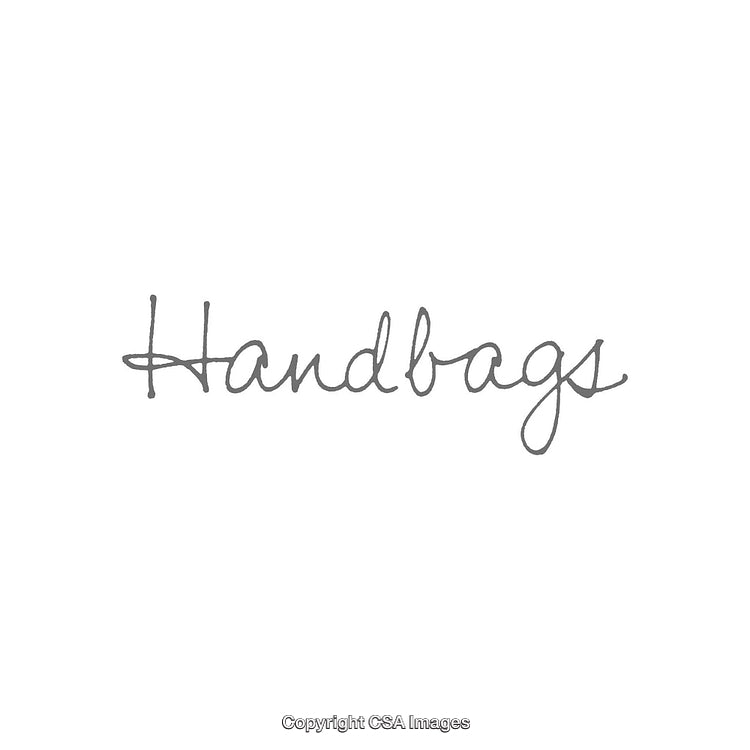 Simple Cursive Handwritten Text Spelling Handbags on White Background