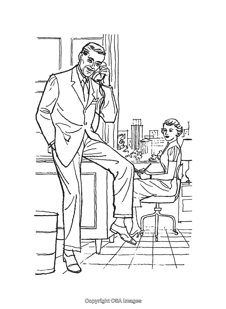 Business Professionals in Line Art Featuring Office Environment