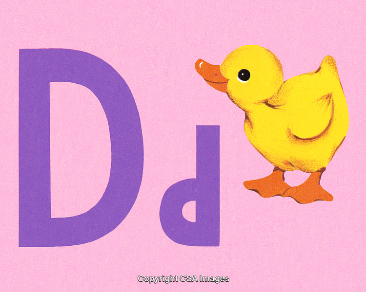 Bright Preschool Illustration of D with Cheerful Yellow Duckling on Pastel Background