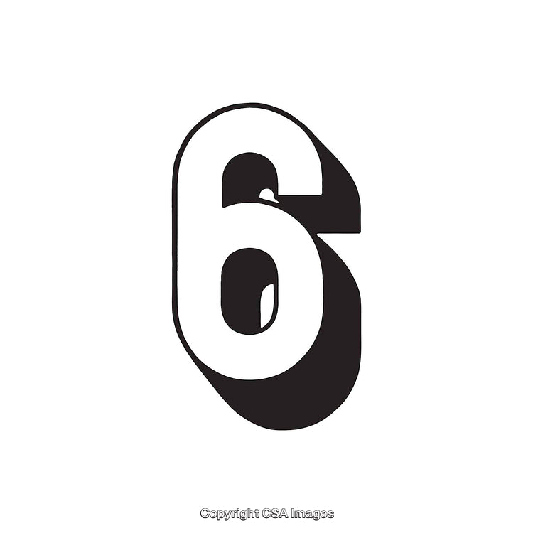 Bold Black and White Graphic Design Featuring the Number Six
