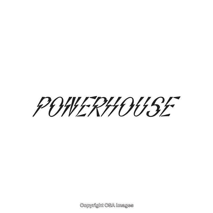 Dynamic Powerhouse Text in Creative Black Font Isolated on White Background