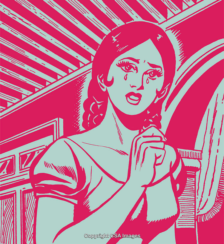 Stylized Illustration of a Woman with Tears in Vibrant Colors