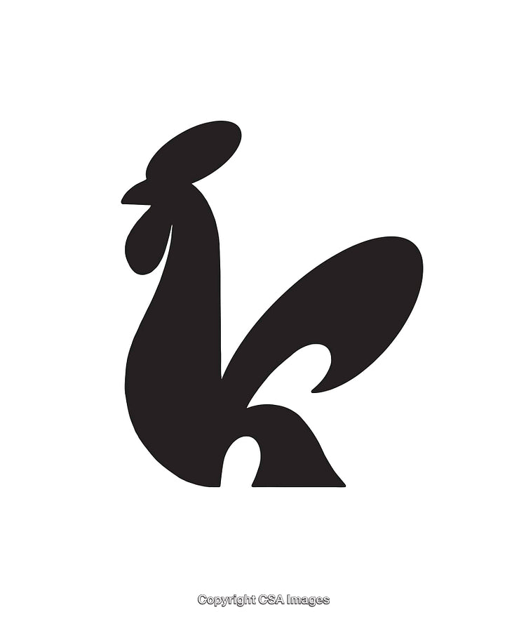 Minimalistic Black Rooster Icon in Silhouette Style on White Background