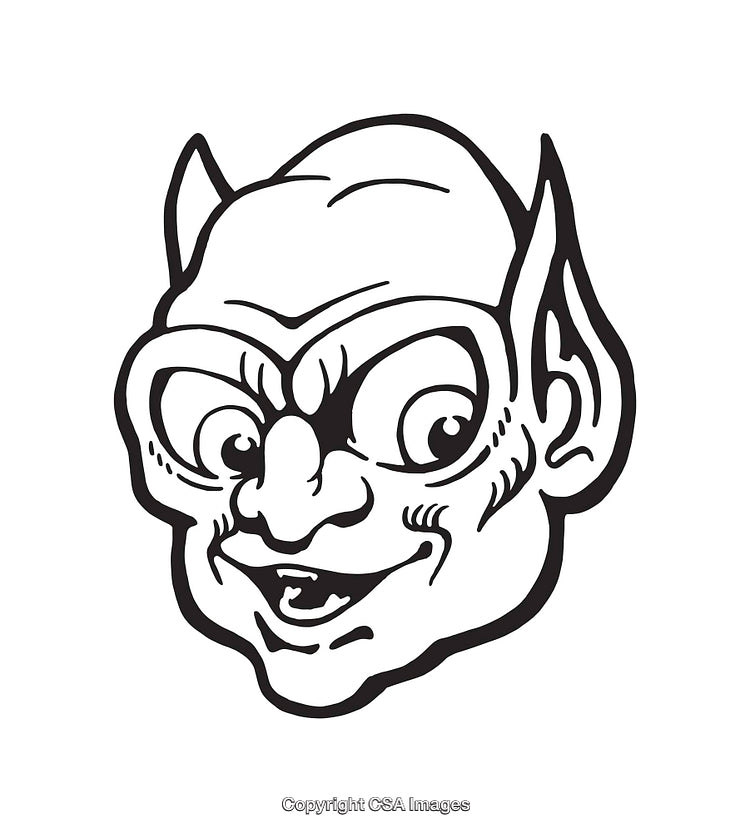 Black and White Artistic Line Art of a Cartoon Devil Face