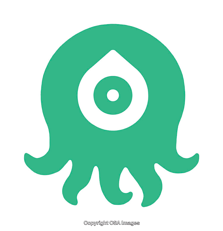 Green Tentacle Shape with Eye Design Isolated on White Background