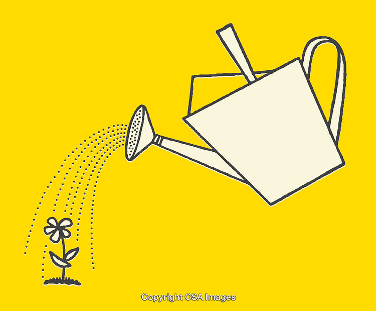 Illustration of a Watering Can Nurturing a Flower on Yellow Background