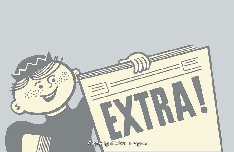 Retro Style Newspaper Extra Concept Illustration with Cheerful Character