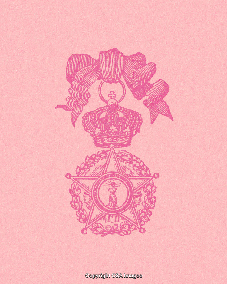 Vintage Pink Medal Design with Crown and Ribbon Illustration