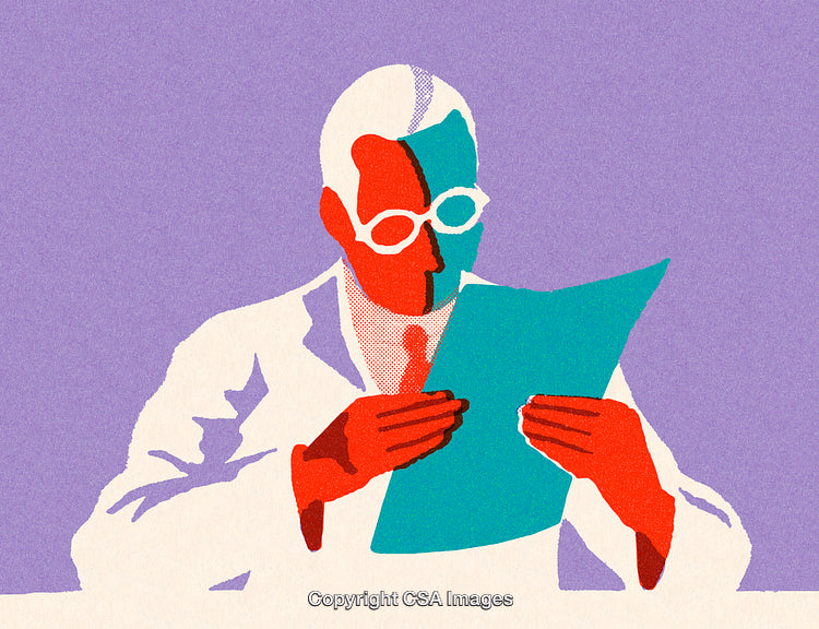 Abstract Graphic of a Professional Reading a Document in Vibrant Colors