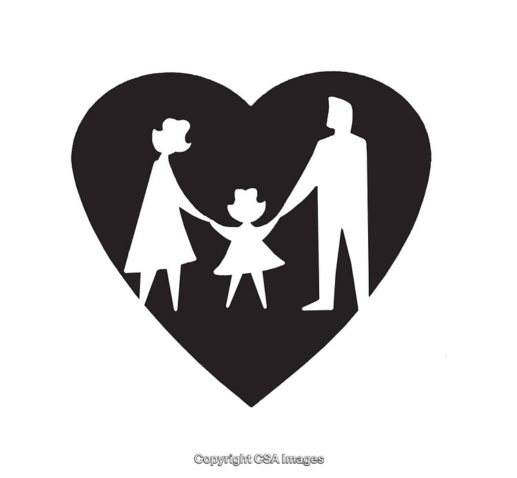 Silhouette Illustration of a Family Inside a Heart Shape Symbol