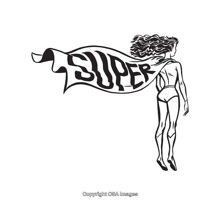 Superhero Figure in Black and White Line Art Illustration