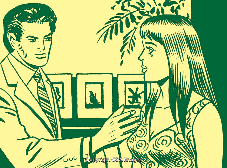 Retro Style Comic Art Depicting a Conversation Between Two Characters