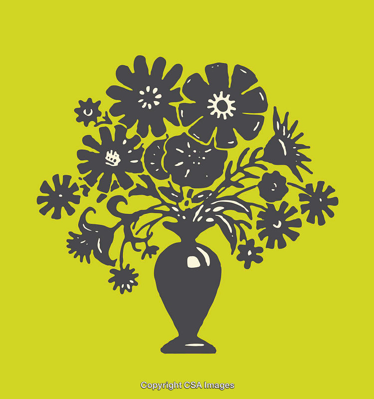 Stylized Floral Vase Silhouette on Bright Yellow-Green Background