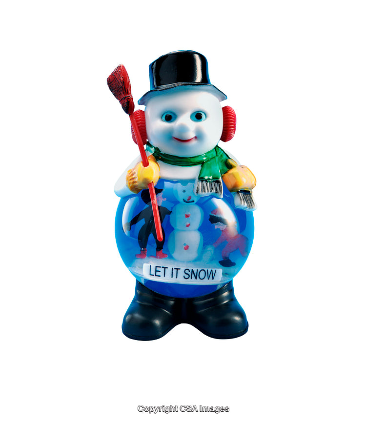 Festive Snowman Figurine with a Holiday Winter Scene Design