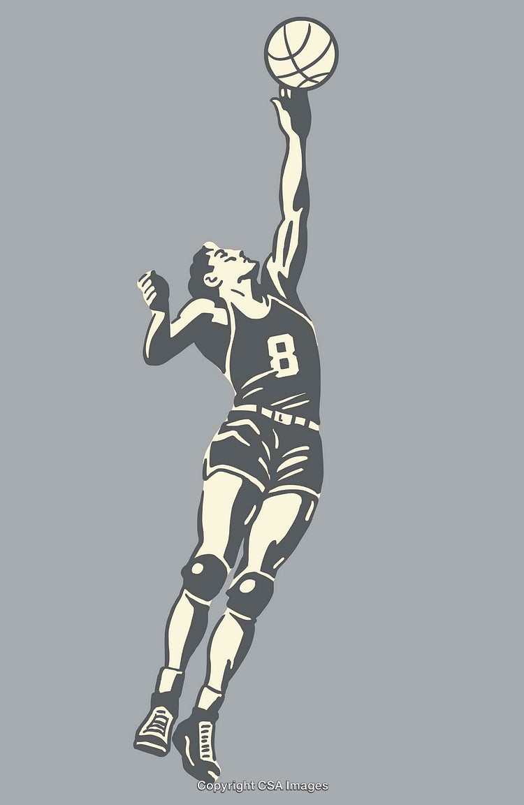 Illustration of Basketball Player Performing a Jump Shot in Minimalist Style