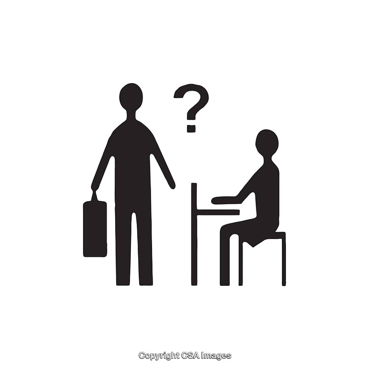 Black and White Icon Depicting Inquiry and Help-Seeking Interaction