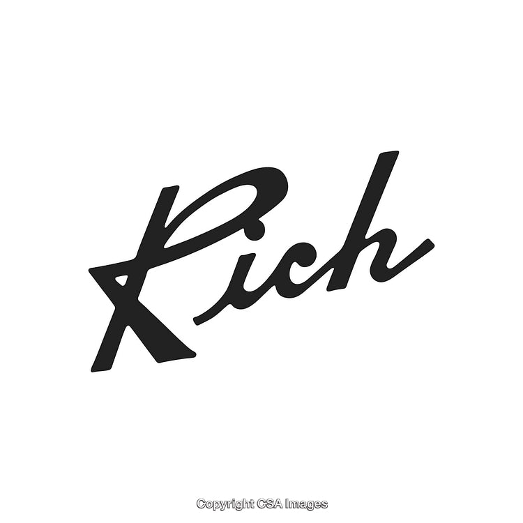 Stylish Black Textured 'Rich' Handwritten Design on a White Background