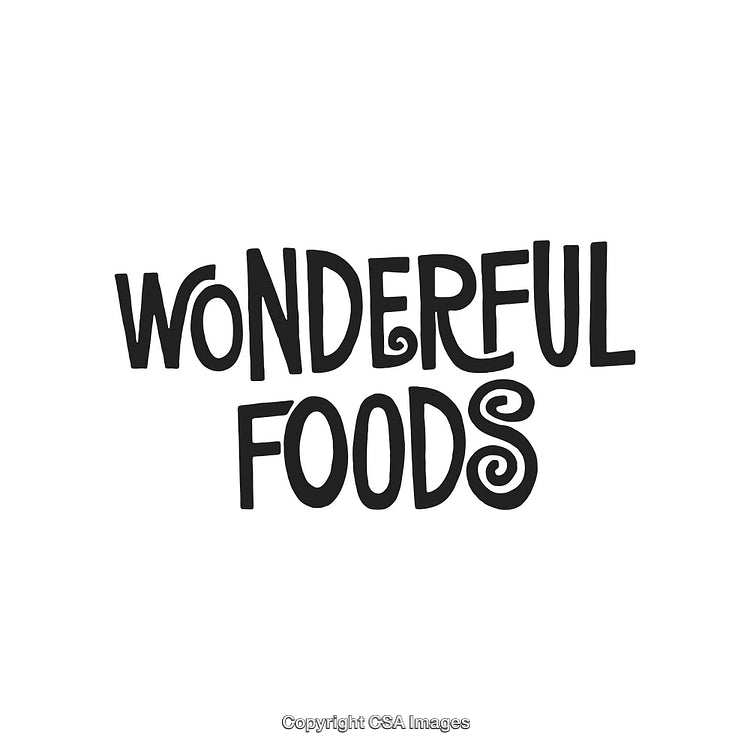 Playful Hand-Drawn Wonderful Foods Text on White Background