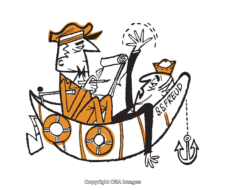 Humorous Illustration of Freudian Analysis in a Boat Setting