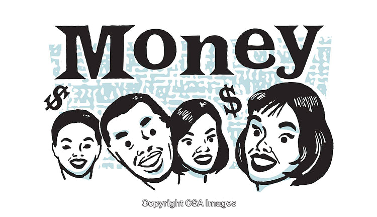 Colorful Illustration Highlighting Money and Joyful Expressions