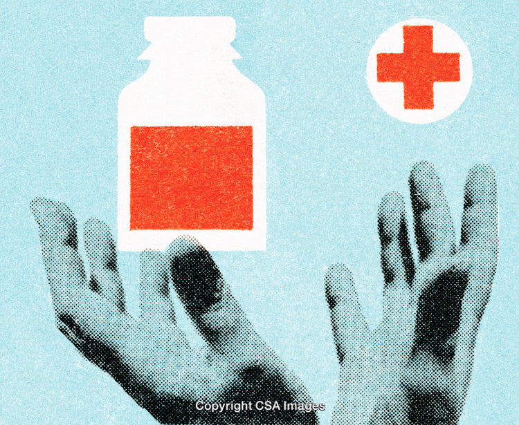Stylized Image Depicting Healthcare Support With Medicine and Hands in Unique Design