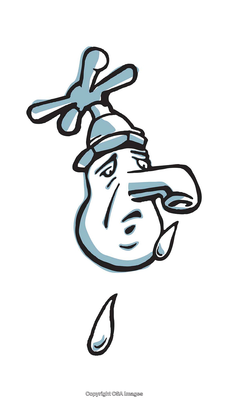 Cartoon Water Faucet Illustration Expressing Sadness With Dripping Water