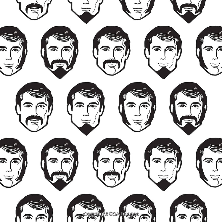 Black and White Pattern of Various Male Faces With Different Beard Styles