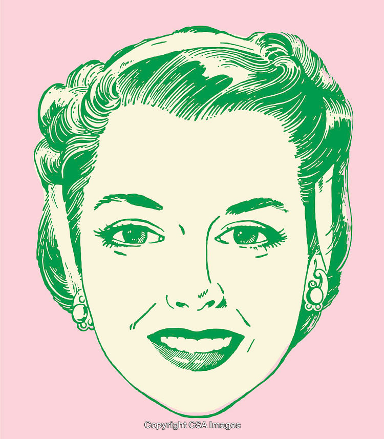 Color Line Art Portrait of a Woman with Retro Style and Pink Background