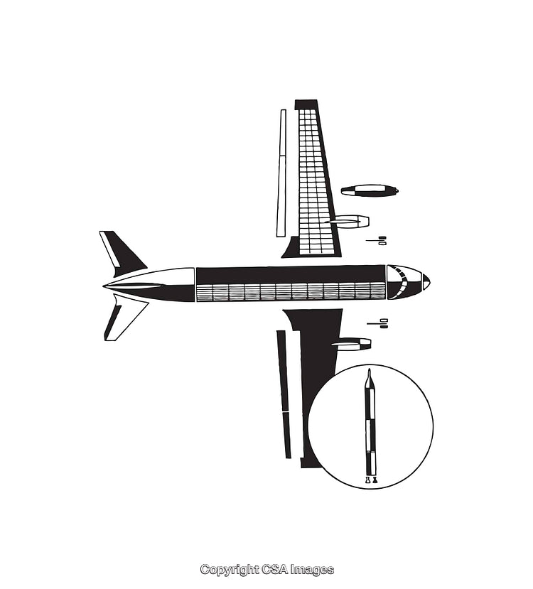 Black and White Diagram Showcasing Aircraft and Rocket Components