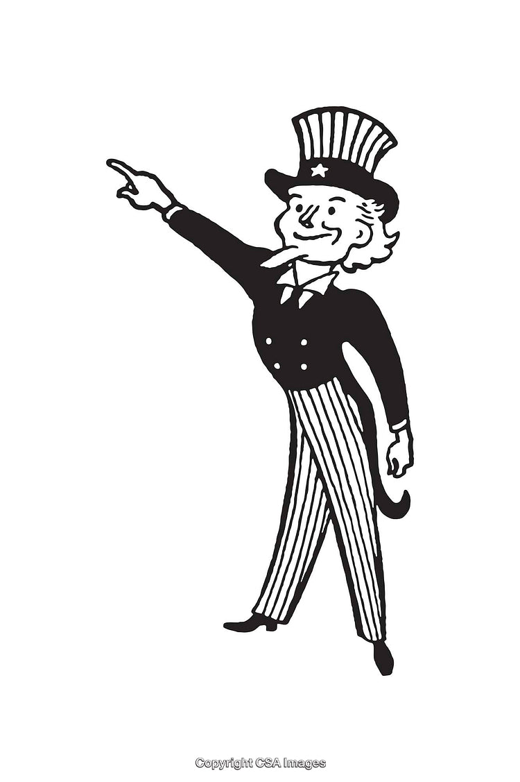 Vintage Black and White Uncle Sam Style Line Art Illustration