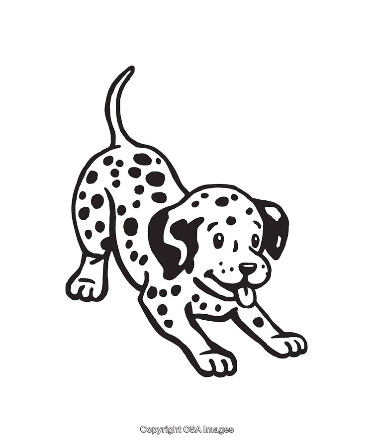 Playful Dalmatian Puppy in Black and White Line Art Drawing