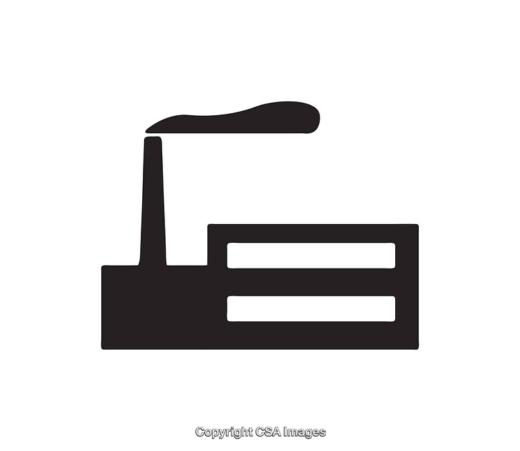 Black and White Factory Icon With Smoke Emission