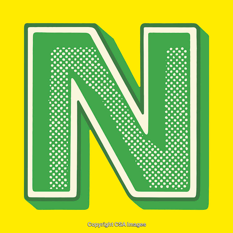 Green Letter N Artwork on Bright Yellow Background