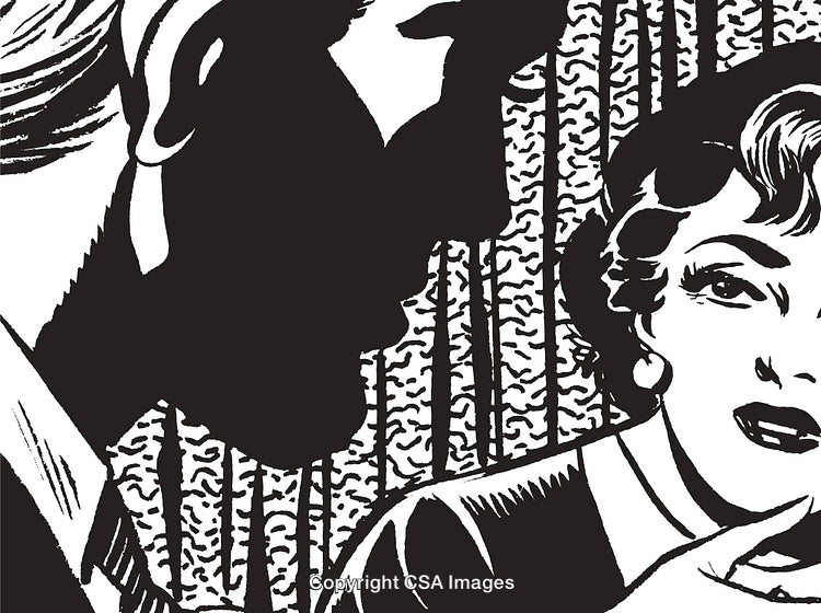 Vintage Comic-Style Illustration of a Woman and Man in Conversation