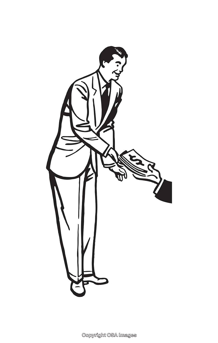 Retro Styled Illustration of a Businessman Handing Over Money