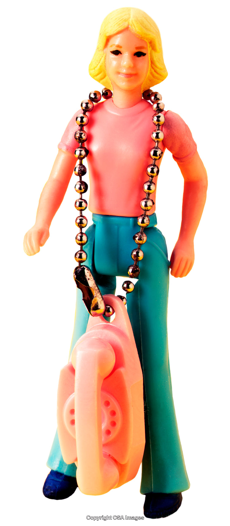 Plastic Figurine with a Pink Telephone Accessory and Chain Necklace