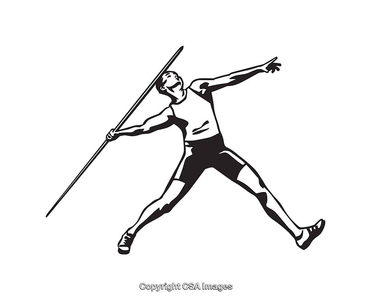 Black And White Illustration of a Javelin Athlete in Action
